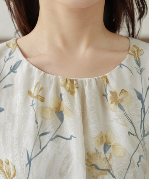 【新色追加】 大花柄シフォンワンピース