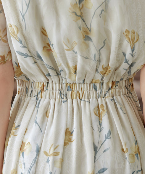 大花柄シフォンワンピース