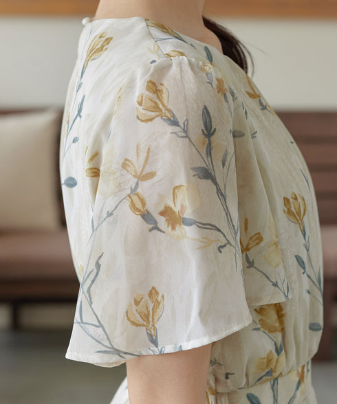 【新色追加】 大花柄シフォンワンピース