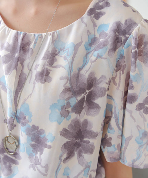 大花柄シフォンワンピース