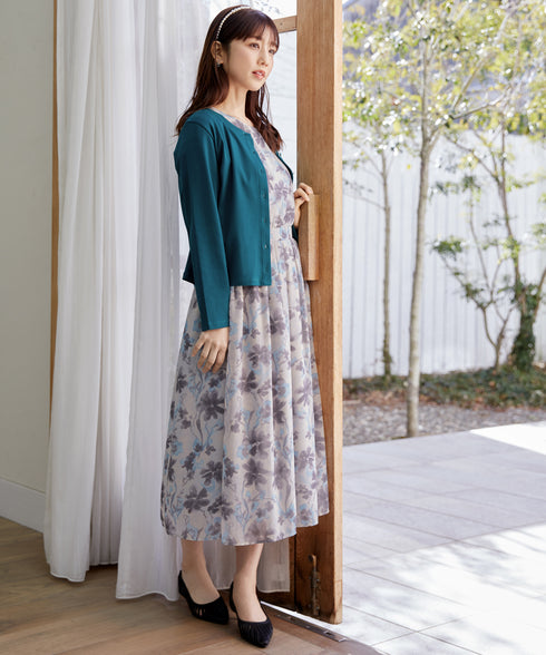 大花柄シフォンワンピース