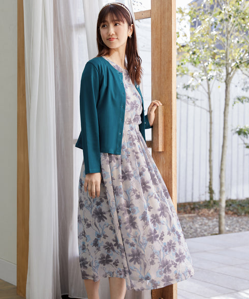 大花柄シフォンワンピース