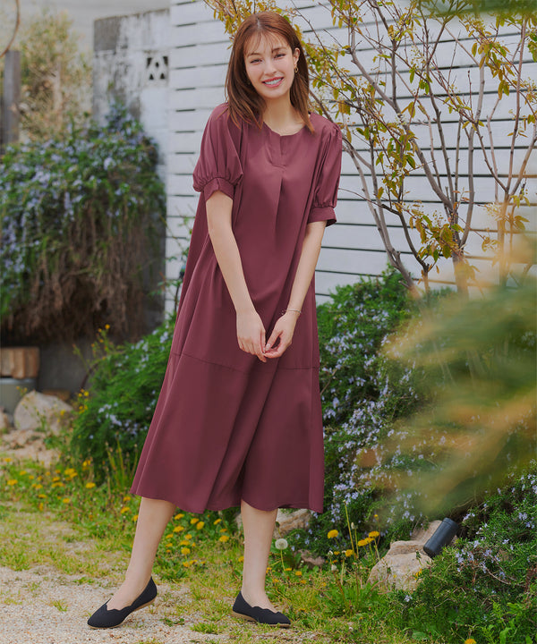 【洗える・XSサイズ】裾切替マーメイドフレアワンピース