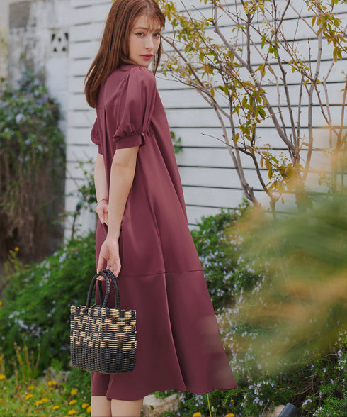 【洗える・XSサイズ】裾切替マーメイドフレアワンピース