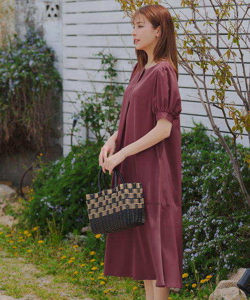 【洗える・XSサイズ】裾切替マーメイドフレアワンピース