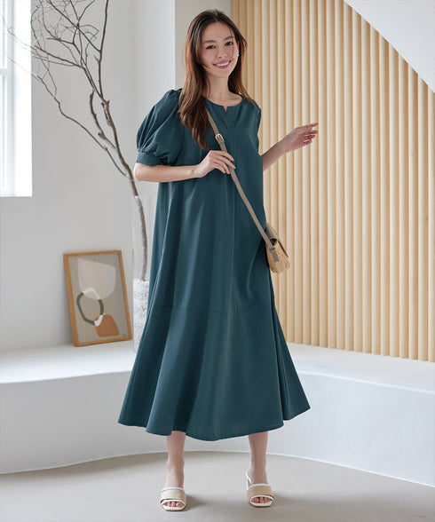 【洗える・XSサイズ】裾切替マーメイドフレアワンピース