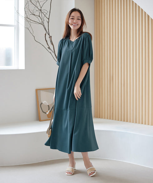 【洗える・XSサイズ】裾切替マーメイドフレアワンピース