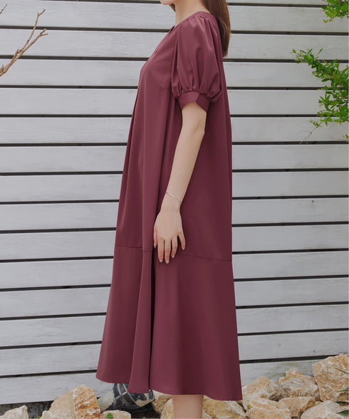 【洗える・XSサイズ】裾切替マーメイドフレアワンピース