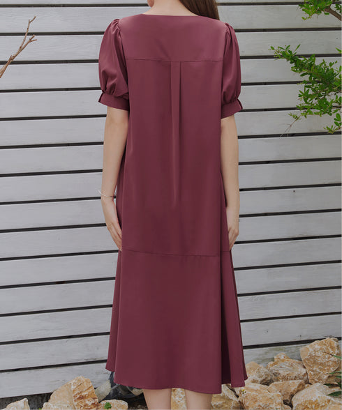 【洗える・XSサイズ】裾切替マーメイドフレアワンピース