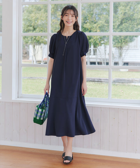 【洗える・XSサイズ】裾切替マーメイドフレアワンピース