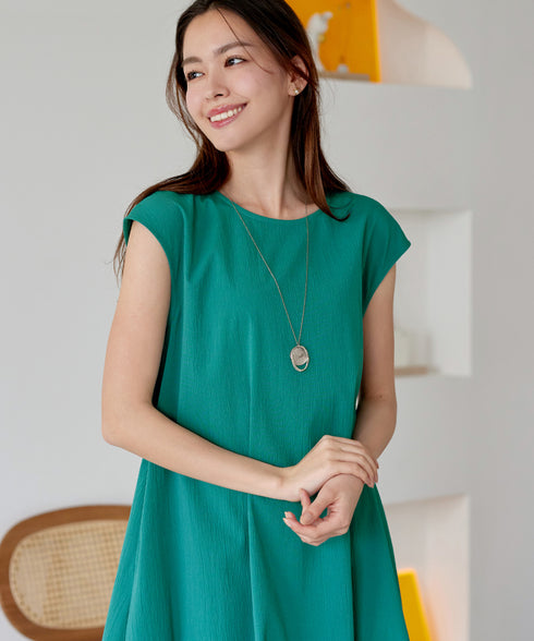 ウエストリボンフレンチスリーブマキシワンピース