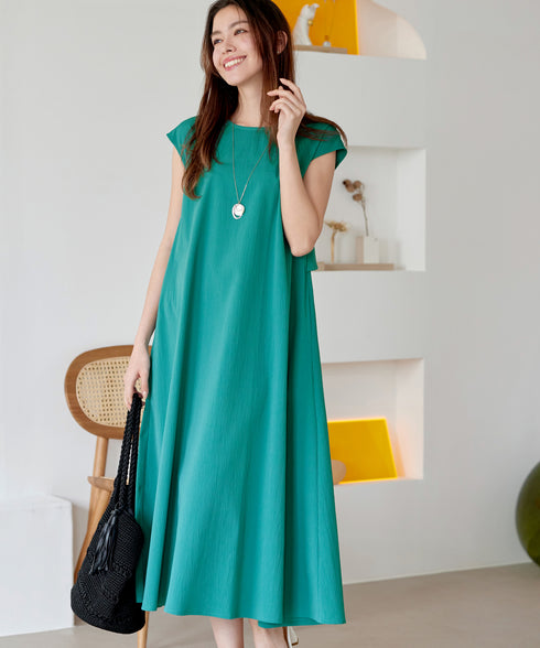 ウエストリボンフレンチスリーブマキシワンピース