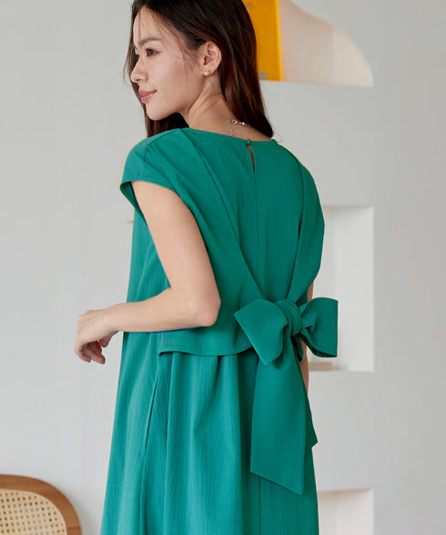 ウエストリボンフレンチスリーブマキシワンピース