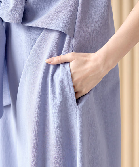 ウエストリボンフレンチスリーブマキシワンピース