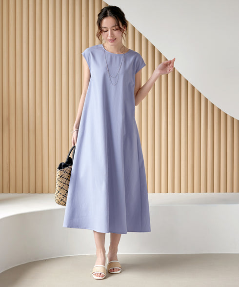 ウエストリボンフレンチスリーブマキシワンピース