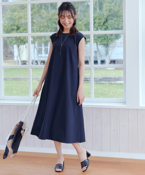 ウエストリボンフレンチスリーブマキシワンピース