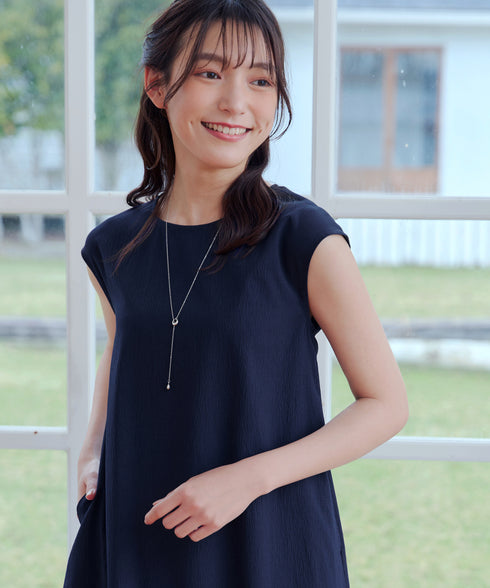 ウエストリボンフレンチスリーブマキシワンピース