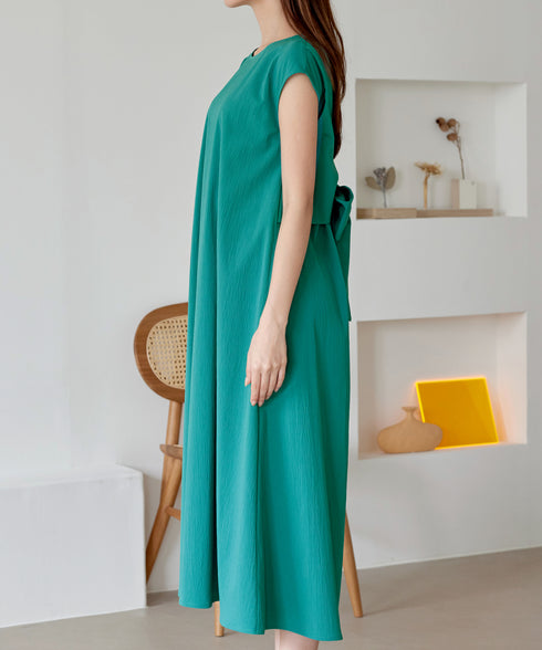 ウエストリボンフレンチスリーブマキシワンピース