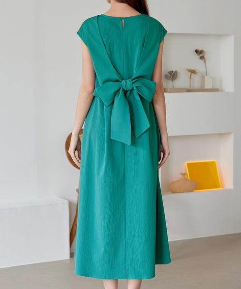 ウエストリボンフレンチスリーブマキシワンピース