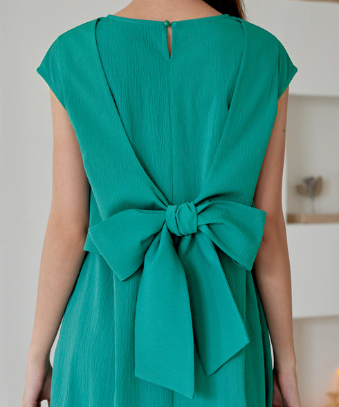 ウエストリボンフレンチスリーブマキシワンピース