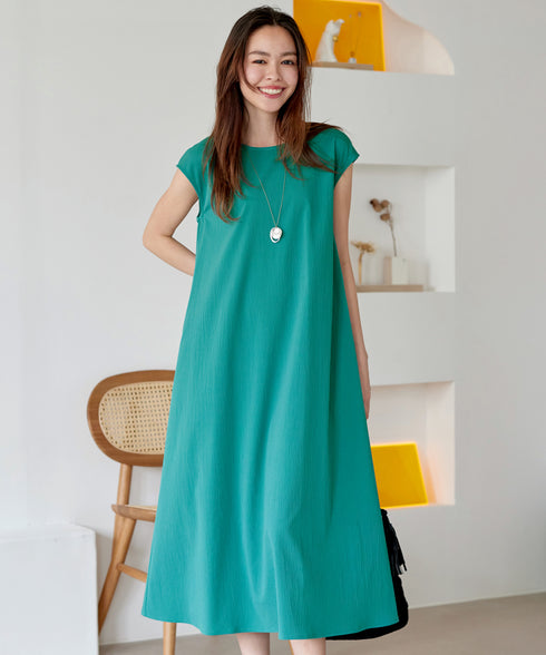 ウエストリボンフレンチスリーブマキシワンピース