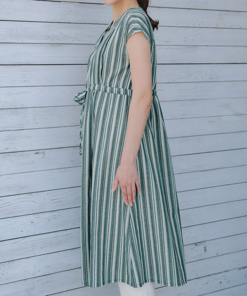 麻調前開きフレンチワンピース