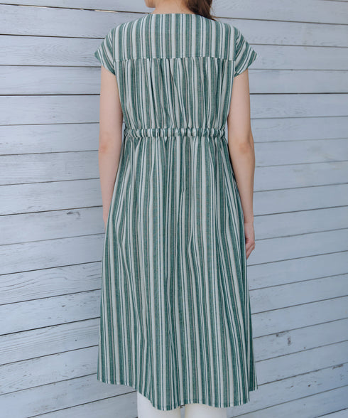 麻調前開きフレンチワンピース