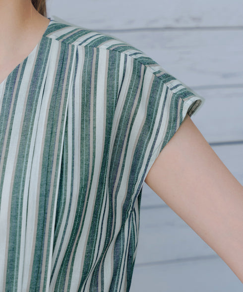 麻調前開きフレンチワンピース