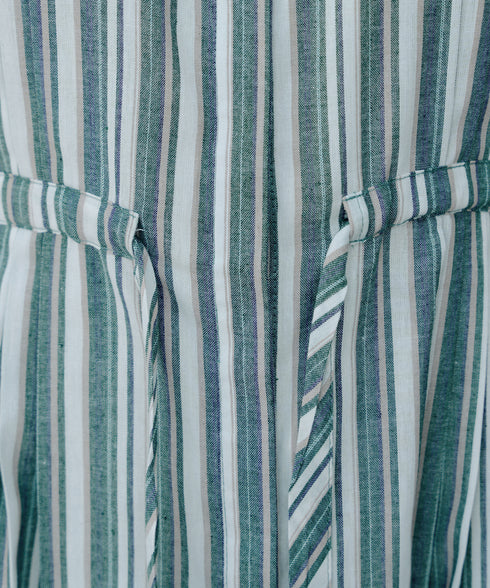 麻調前開きフレンチワンピース