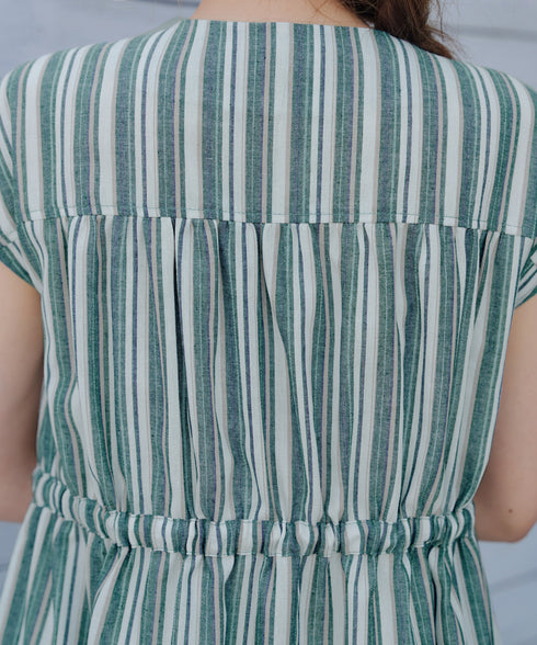 麻調前開きフレンチワンピース