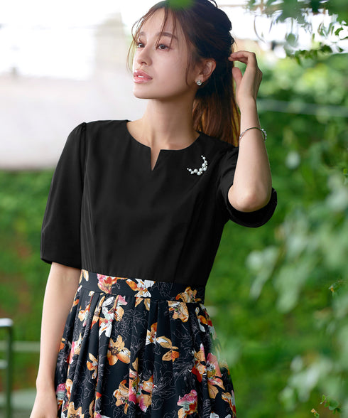 フラワープリントドッキングワンピース