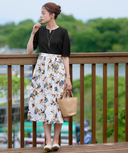 フラワープリントドッキングワンピース