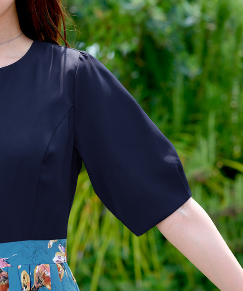 フラワープリントドッキングワンピース