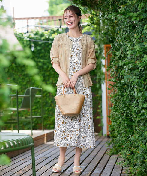 リーフフラワー柄ワンピース