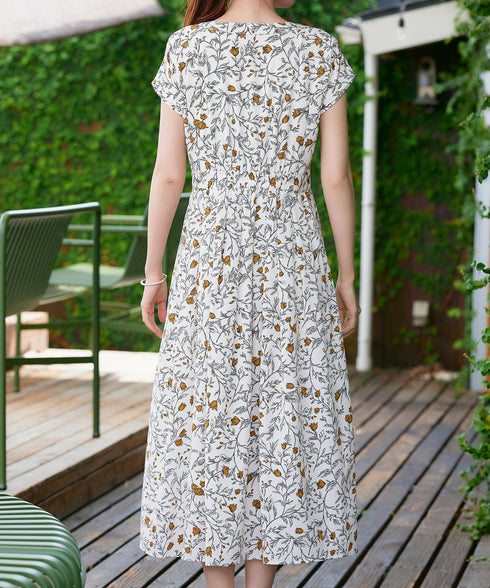 リーフフラワー柄ワンピース