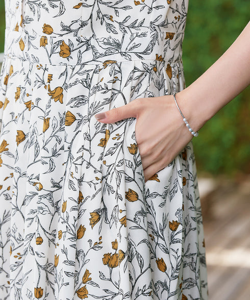 リーフフラワー柄ワンピース