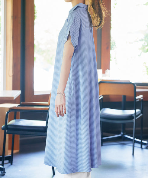 ストライプフリルシャツワンピース