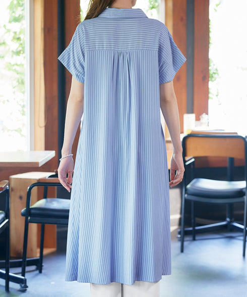 ストライプフリルシャツワンピース