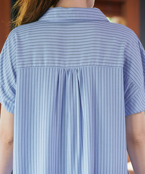 ストライプフリルシャツワンピース