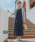 【洗える】麻調ピンタックロングワンピース