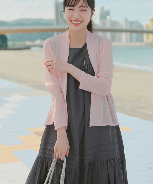 【洗える】麻調ピンタックロングワンピース