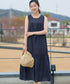 【洗える】麻調ピンタックロングワンピース