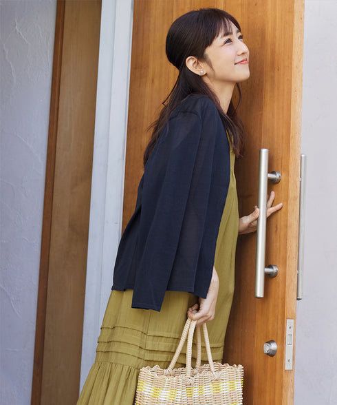 【小倉優子さん着用・洗える・XSサイズ】麻調ピンタックロングワンピース