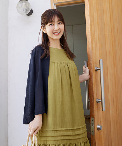 【小倉優子さん着用・洗える・XSサイズ】麻調ピンタックロングワンピース