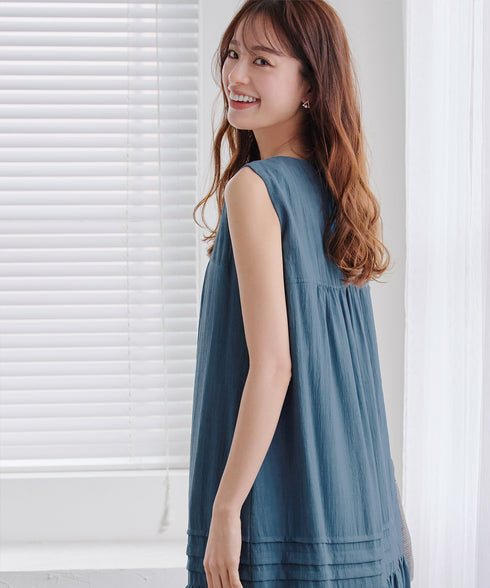 【小倉優子さん着用・洗える・XSサイズ】麻調ピンタックロングワンピース