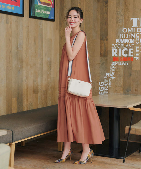 【小倉優子さん着用・洗える・XSサイズ】麻調ピンタックロングワンピース