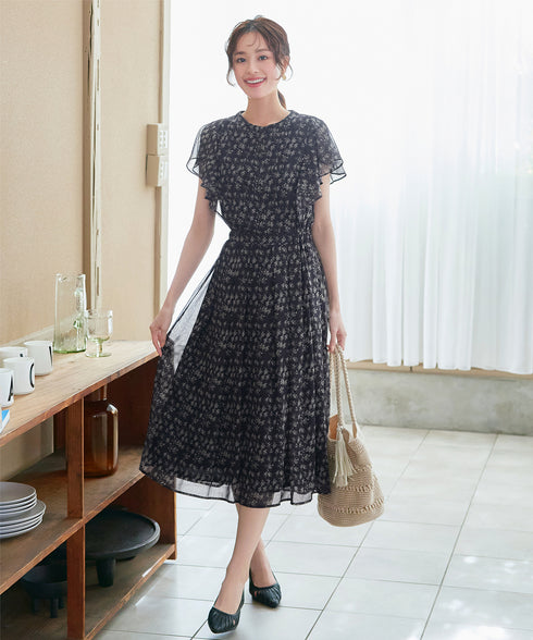 【小倉優子さん着用】フレアスリーブ柄ワンピース