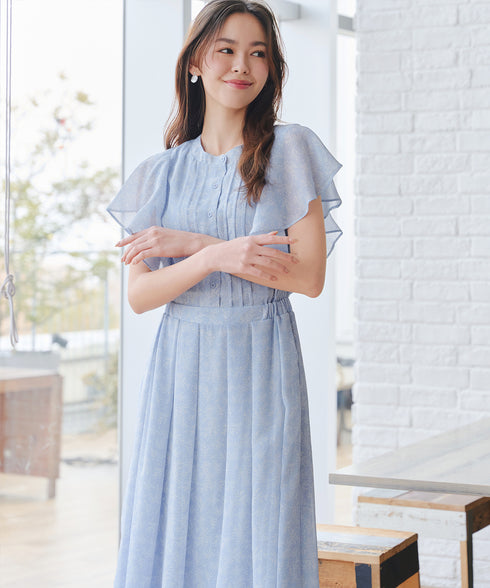 【小倉優子さん着用】フレアスリーブ柄ワンピース