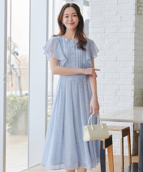 【小倉優子さん着用】フレアスリーブ柄ワンピース