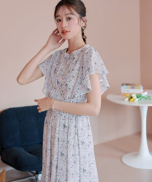 【小倉優子さん着用】フレアスリーブ柄ワンピース